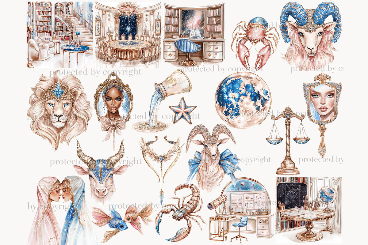 Zodiac Sign Clipart Set Celestial, a Person Illustration by GlamArtZhanna (Photo 3 of 8)