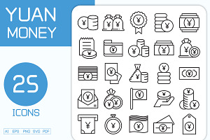 Yuan Coin, Banknote Money Icons Set, a Finance Illustration by Designfour