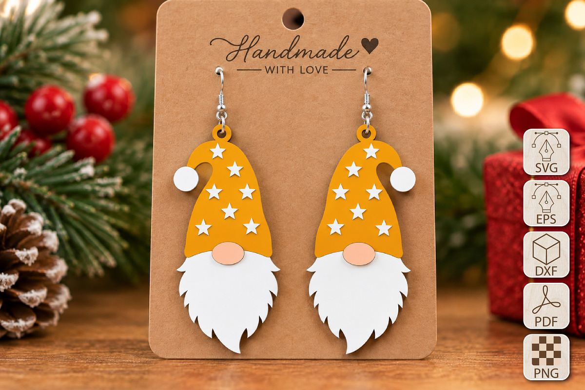 Christmas Gnome Earrings Laser Cut, a Seasonal Illustration by Canvas Craft (Photo 1 of 4)