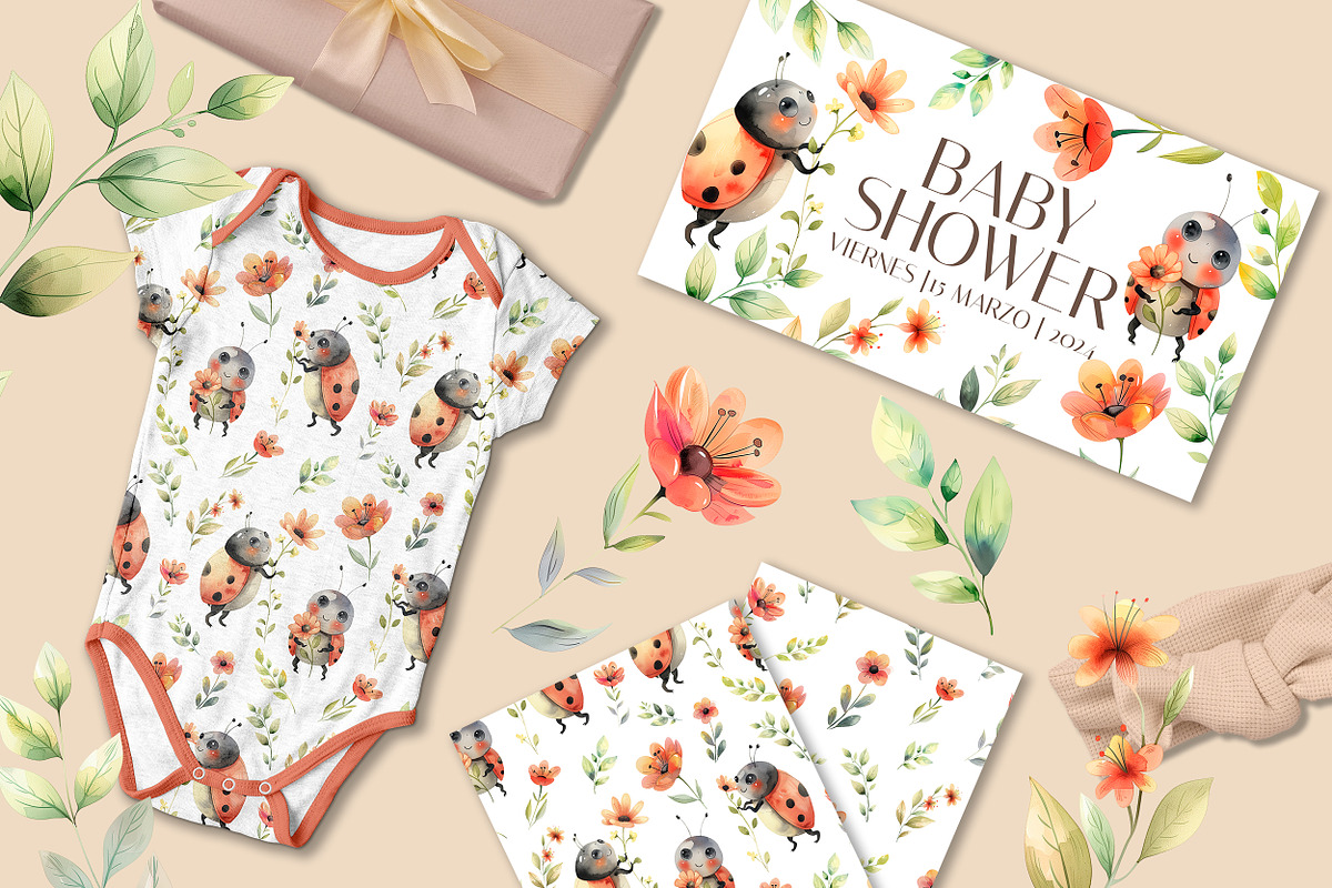 Watercolor Ladybugs with flowers set, an Animal Illustration by AlineArtStore (Photo 2 of 8)