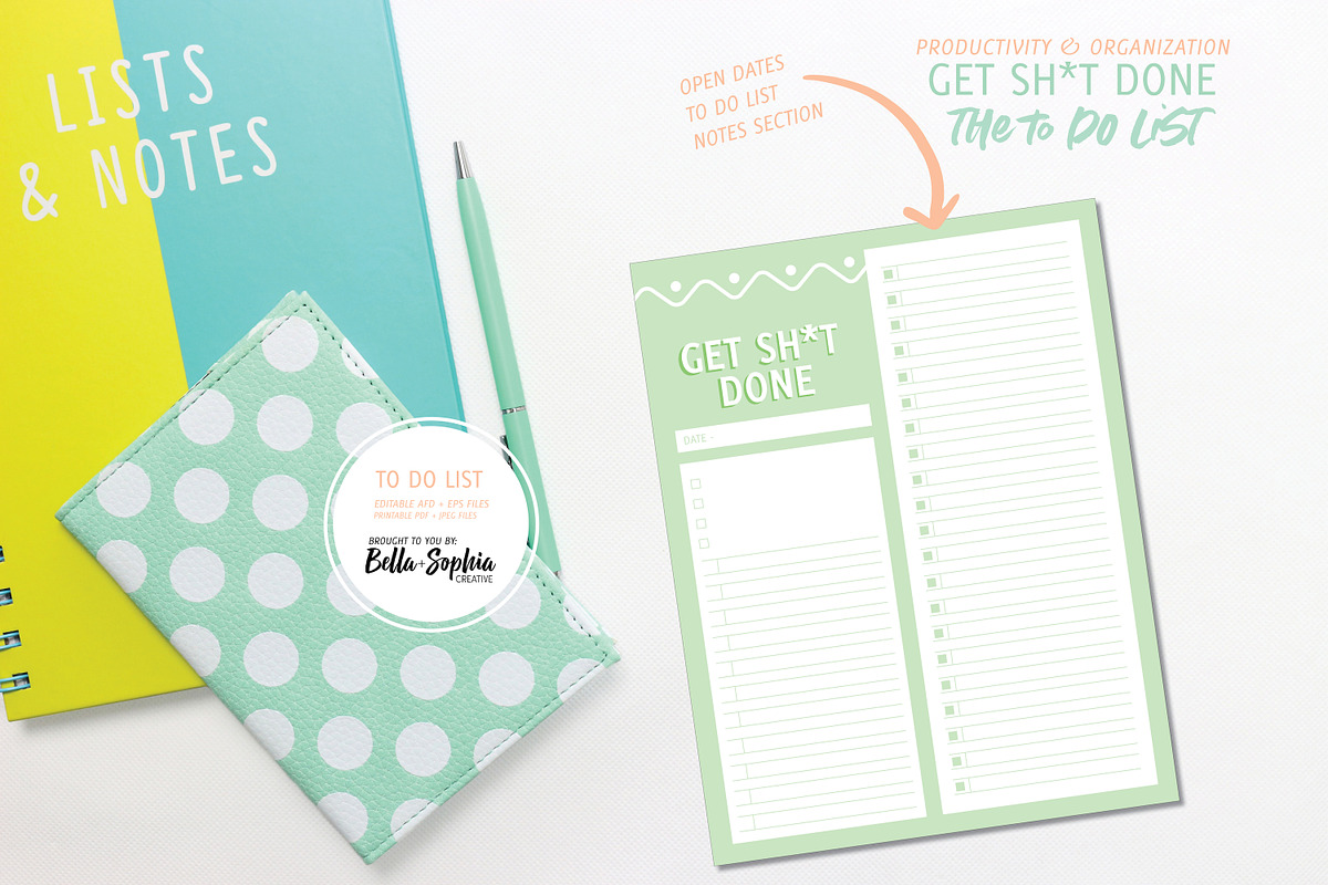 Editable - Get Sh*t Done To Do List, a Stationery Template by Bella+Sophia Creative (Photo 1 of 3)