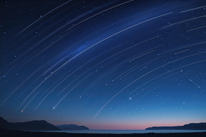 Star trails across night coast, an Illustration by wavebreak