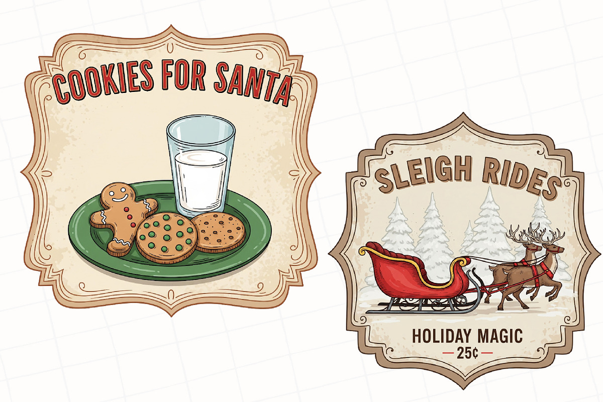 Vintage Christmas Labels Sublimation, an Illustration by OK Design (Photo 2 of 5)