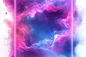 Neon frame in vibrant cosmic cloudsc, an Abstract Photo by Pixeness Studio