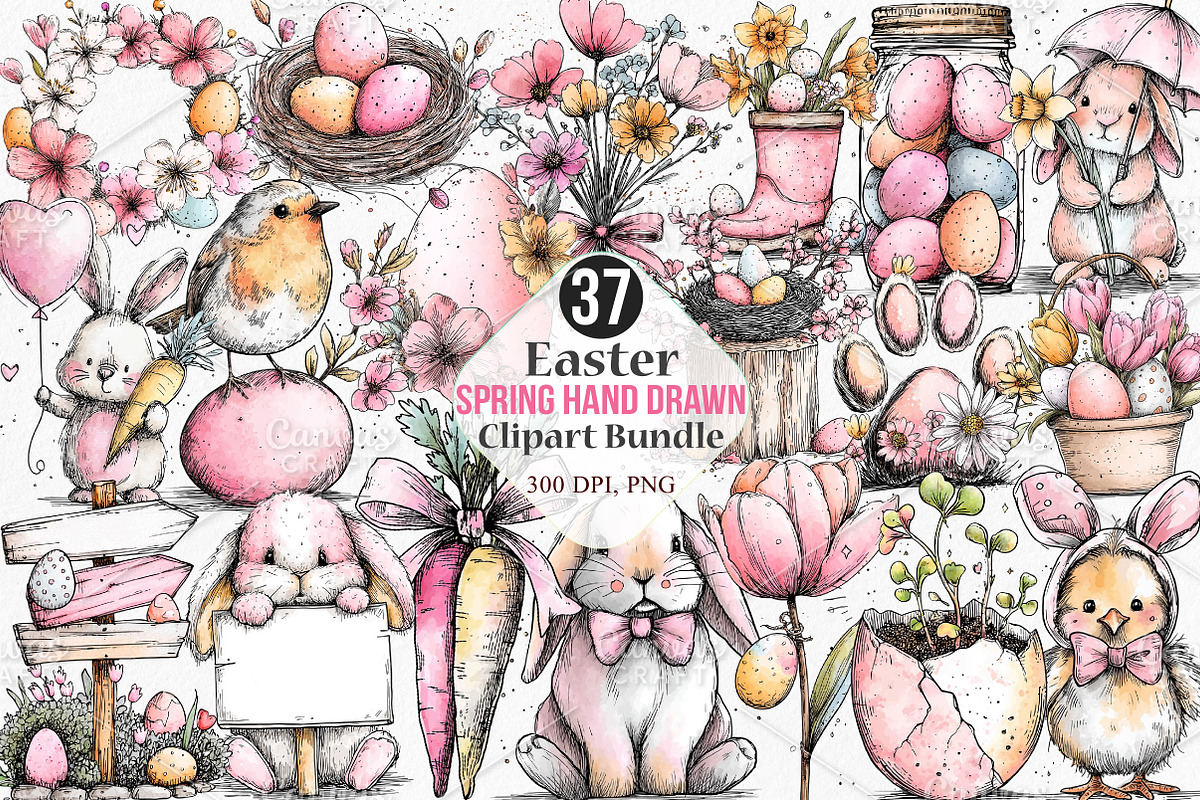 Easter Spring Hand Drawn Clipart PNG, an Illustration by Canvas Craft (Photo 1 of 7)