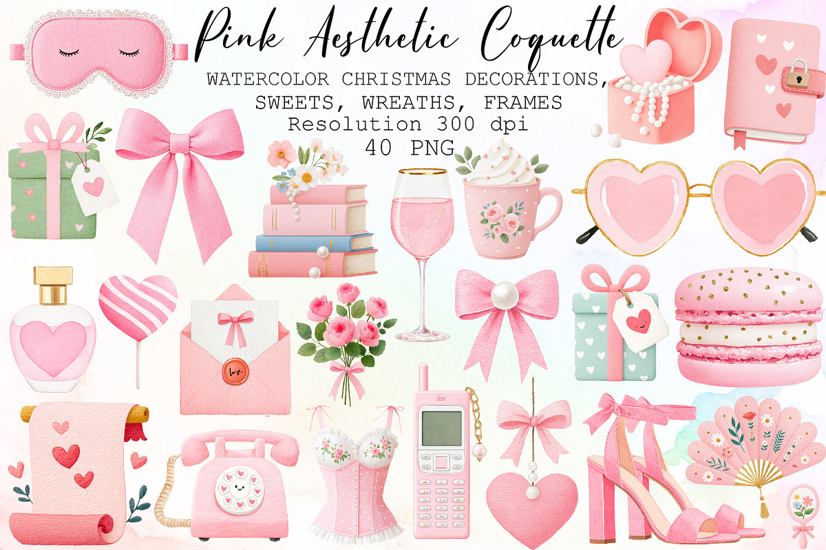 Pink Aesthetic Coquette Clipart Set, an Illustration by Sublimation Artist (Photo 1 of 6)