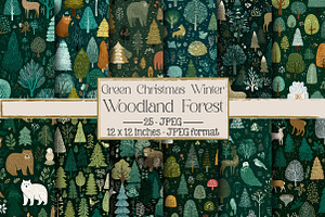 Green Christmas Winter Woodland Fore, an Illustration by DreamPrint404