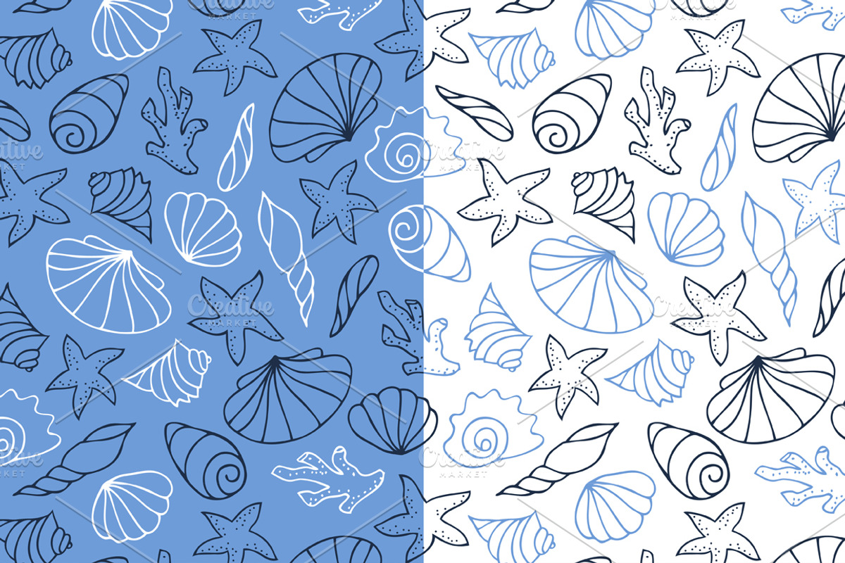 10 seamless patterns with seashells, a Pattern Graphic by EvgeniaV (Photo 5 of 7)