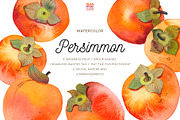 Watercolor Persimmon Fruits Clipart, a Food Illustration by Olga Begak Art & Design (Thumbnail 1 of 9)