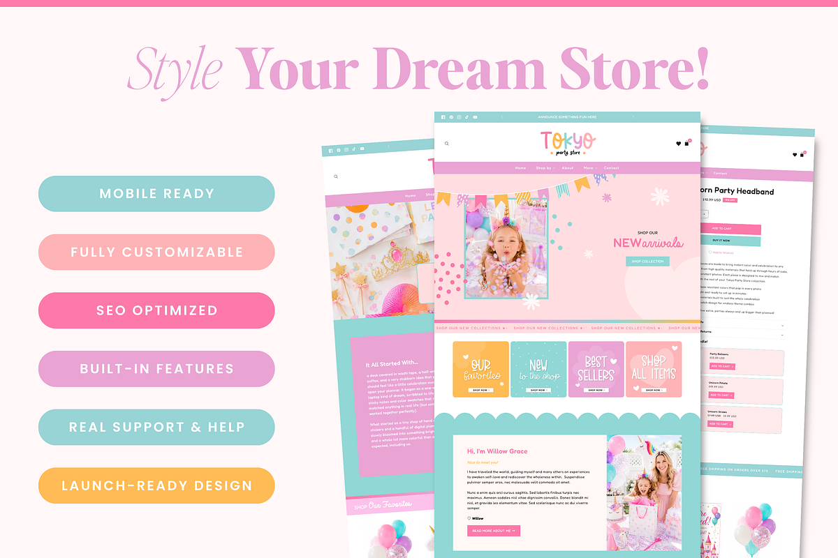 Colorful Rainbow Party Shopify Theme, a Shopify Template by Macarons and Mimosas (Photo 2 of 9)