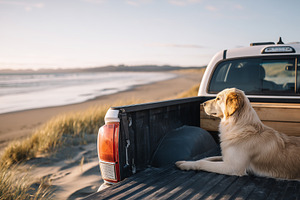 Golden retriever dog lying in back, a Transportation Photo by MistyDay