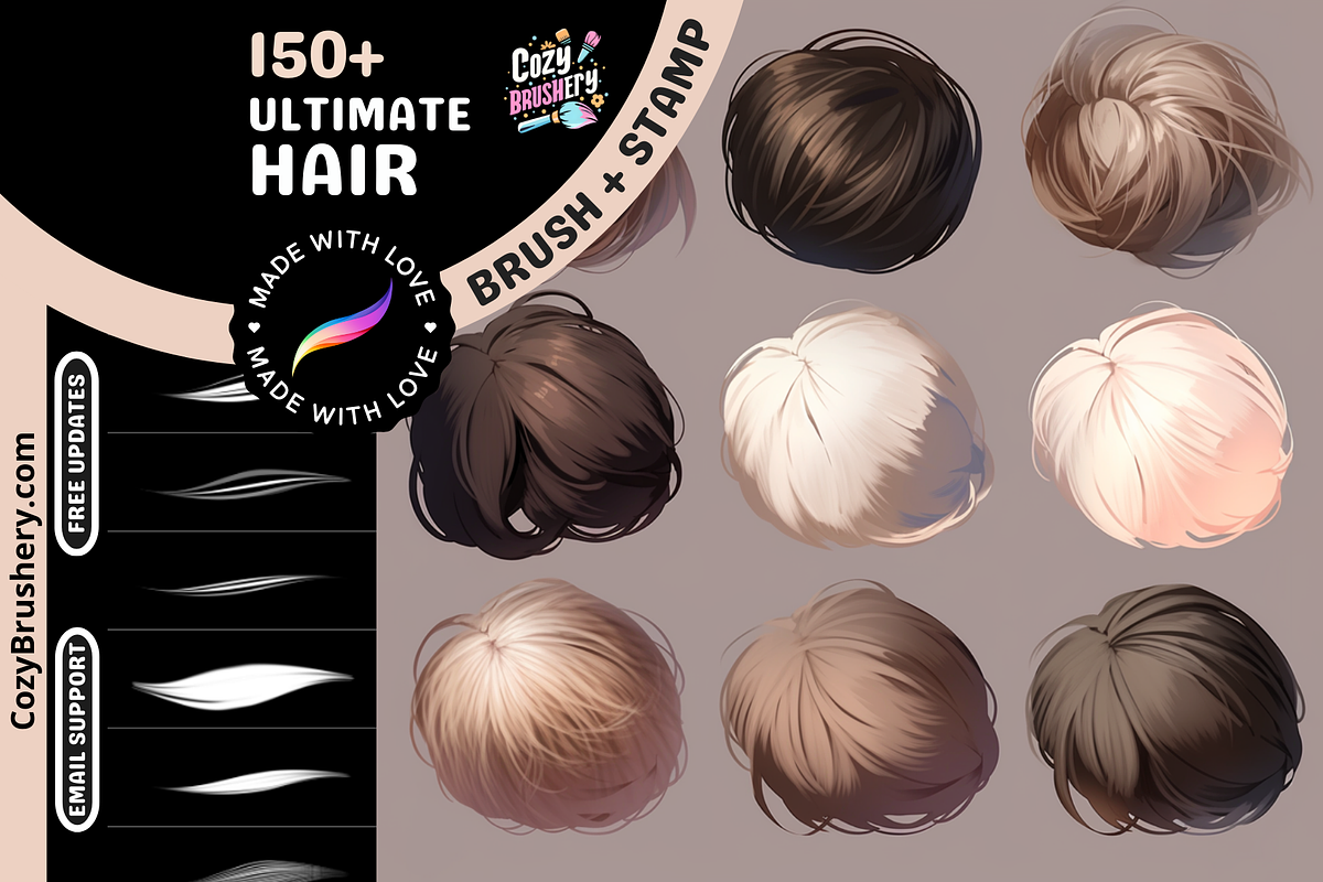 Procreate Ultimate Hair Brushes, a Brush Add-On by Cozy Brushery (Photo 1 of 10)