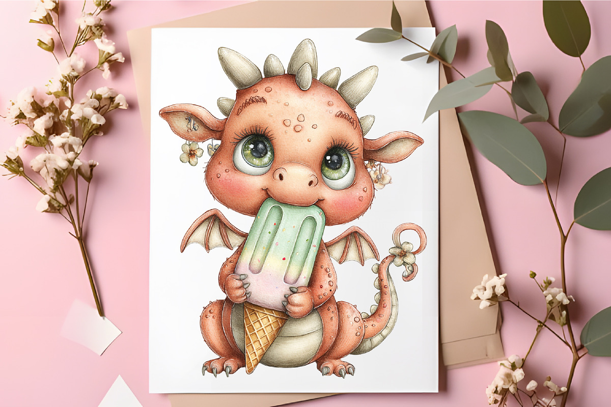 Quirky Dragon Eating Ice Cream PNG, an Animal Illustration by RobertsArt (Photo 4 of 4)