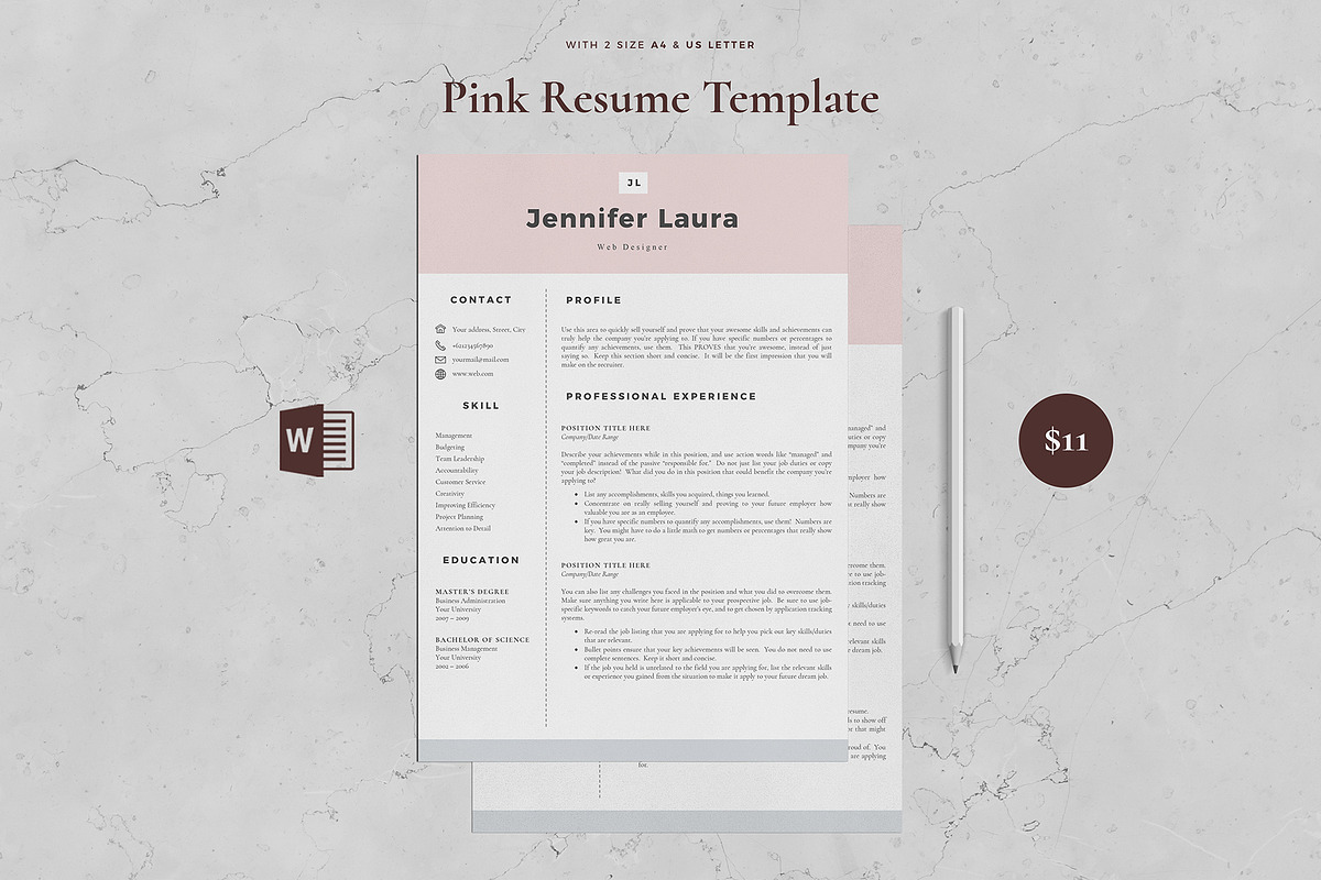 Resume Template 4 Page - Pink, a Resume Template by Aprilea (Photo 1 of 6)