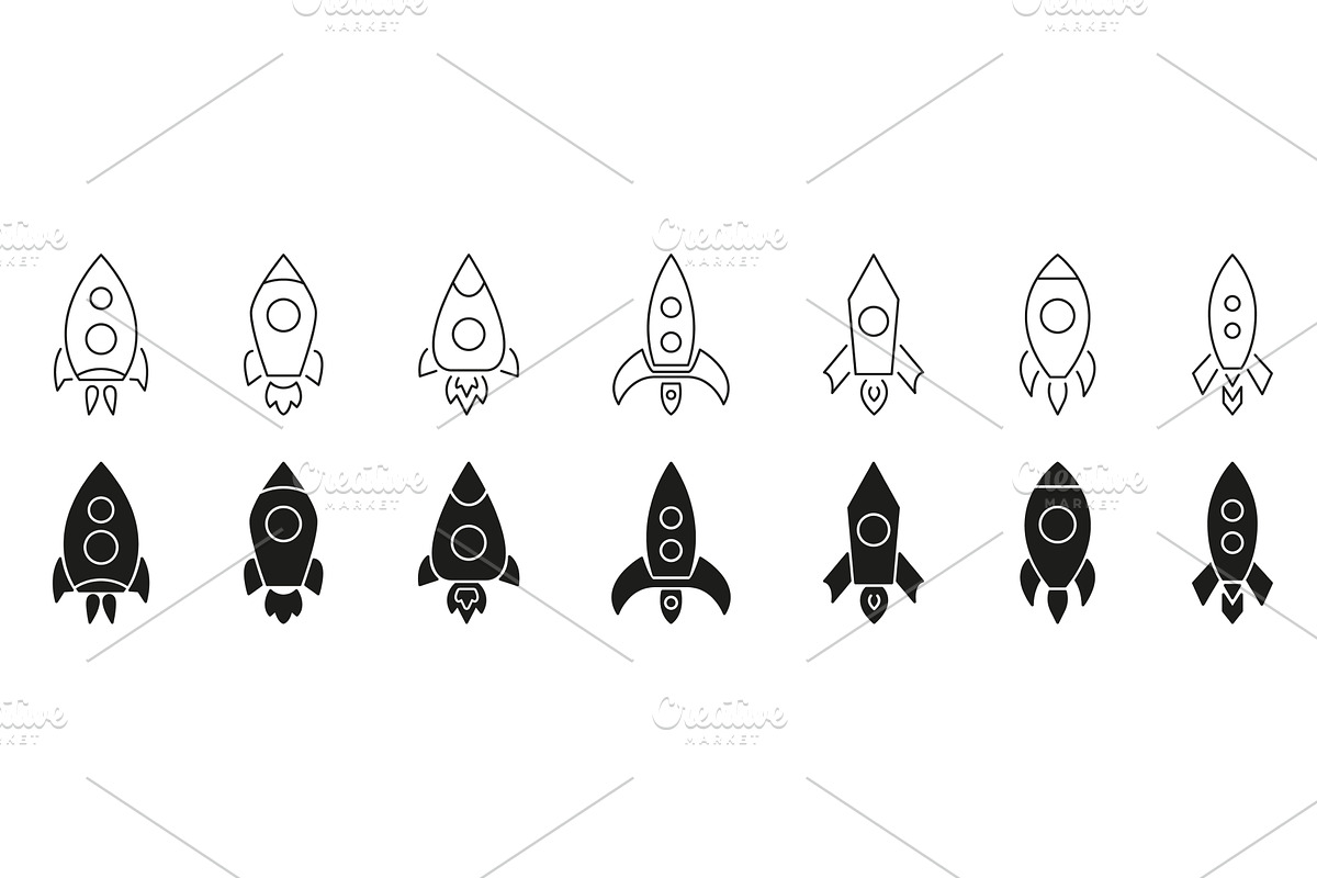 Rocket Ship Line And Solid Icon Set, an Object Illustration by Gentle Studio