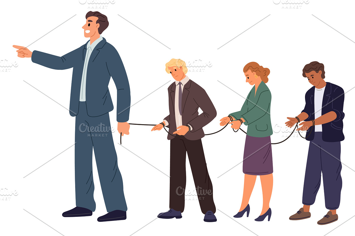 Boss leads his workers on rope like, a Person Illustration by Vectorbuum
