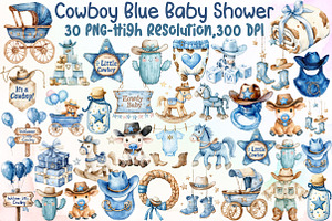 Cowboy Blue Baby Shower Clipart, an Illustration by Sublimation Artist