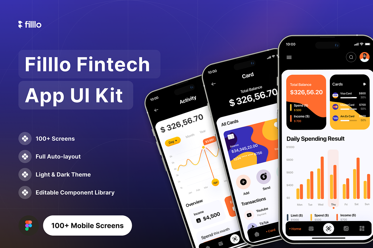 Filllo - Fintech App UI Kit, an UI Kit Template by floxui (Photo 1 of 8)