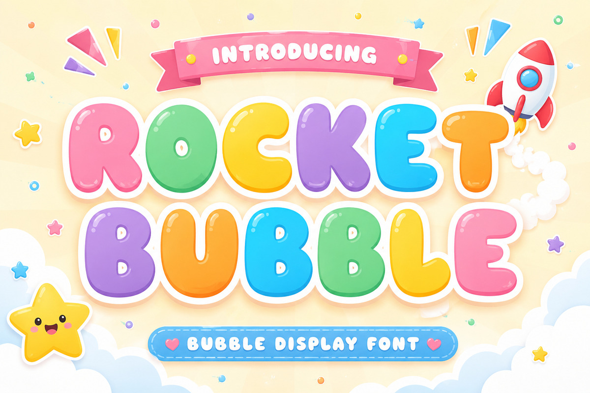 Rocket Bubble - Cute Font, a Sans Serif Font by Limited.studio (Photo 1 of 5)