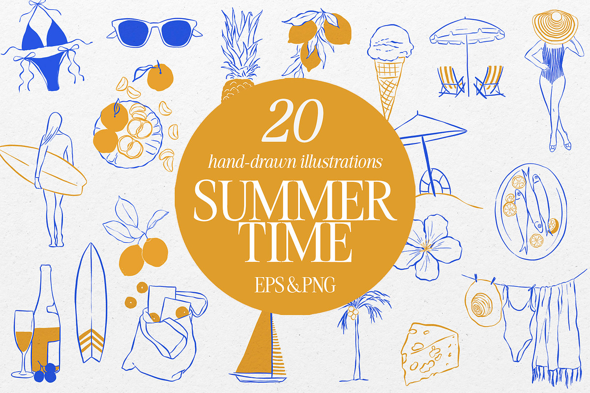 Summer Time Hand-Drawn Illustrations, an Object Graphic by Deveze Art & Co (Photo 1 of 6)