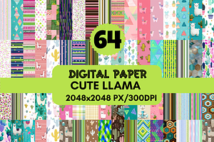 64 Llama Digital Paper Pack, a Pattern Graphic by LA Design