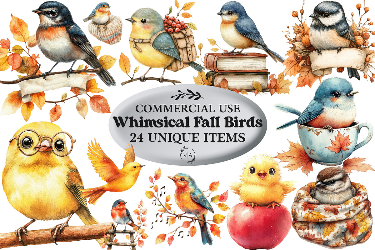 Positive Whimsical Fall Birds PNG, an Illustration by Craft Nest (Photo 1 of 5)