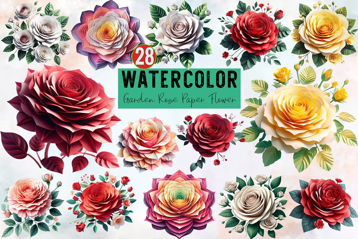 Garden Rose Paper Flower Sublimatio, an Illustration by SVGArt (Photo 1 of 7)
