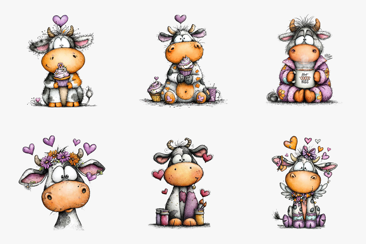 Whimsical Valentine Cow Clipart, an Illustration by CreationArt (Photo 3 of 6)