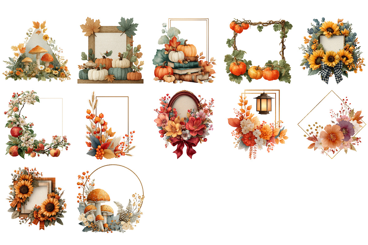 Watercolor Autumn Frames Clipart, an Illustration by Craft Nest (Photo 3 of 4)