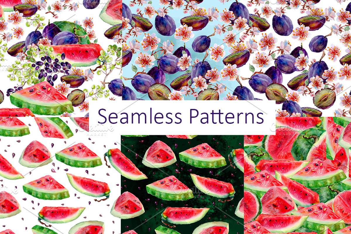 Set of watercolor fruits and flowers, a Food Illustration by DariKa (Photo 4 of 4)