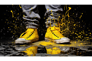 canvas yellow paint splatter ai, a Beauty & Fashion Photo by pikepicture