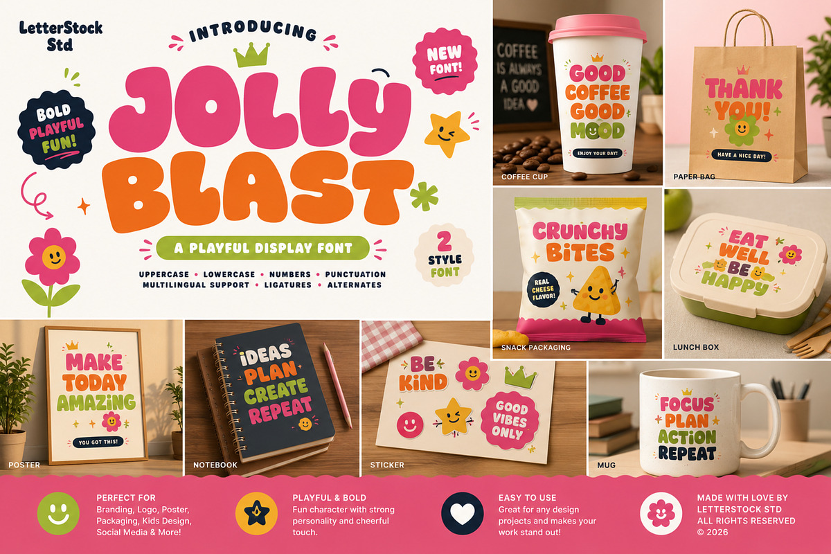 Jolly Blast - Decorative Font, a Sans Serif Font by LetterStock (Photo 3 of 7)