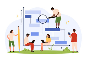 Teamwork Analyzing Data Chart Flat, a Person Illustration by Flashvector