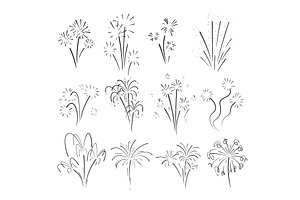 Hand drawn set of fireworks.