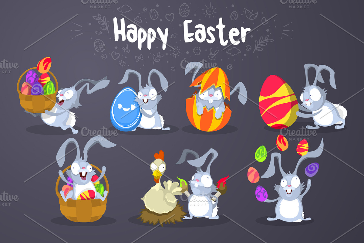 Easter Rabbits with Easter Eggs, an Animal Illustration by yuanden graphics (Photo 1 of 4)
