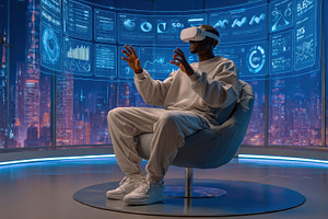 Man in VR headset experiencing immer, a Photo by Pixeness Studio