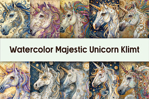 Watercolor Majestic Unicorn Klimt