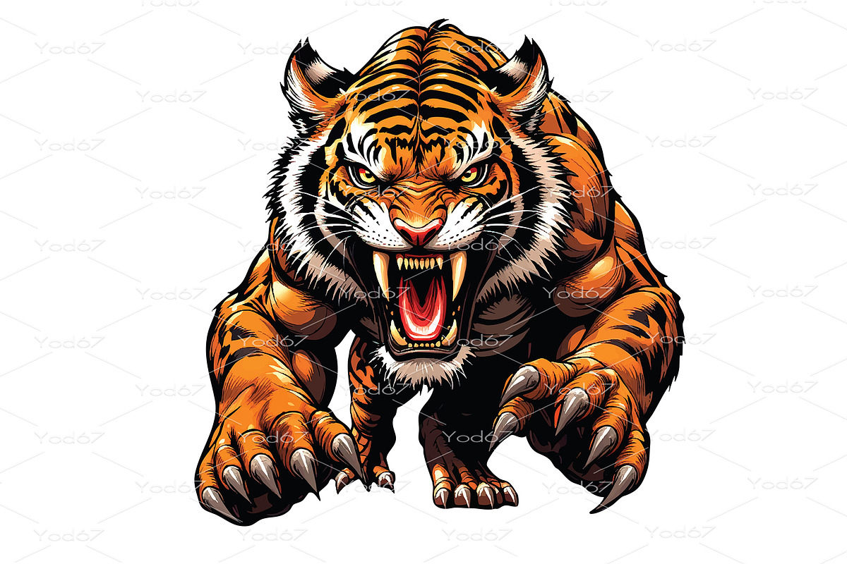 Vector of powerful aggressive tiger, an Animal Illustration by yod67