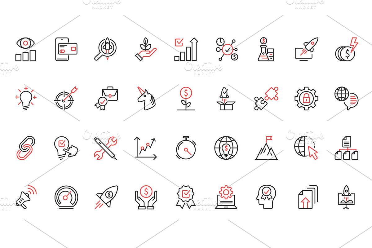 Startup technology success icons, a Finance Illustration by Lemberg Vector