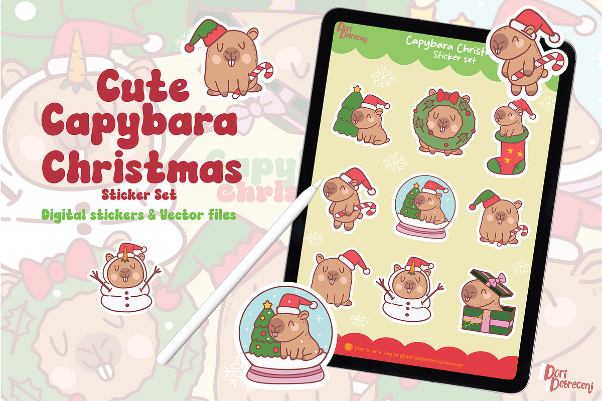Cute Capybara Christmas Sticker Set, a Graphic by Dori Debreceni draws (Photo 3 of 4)