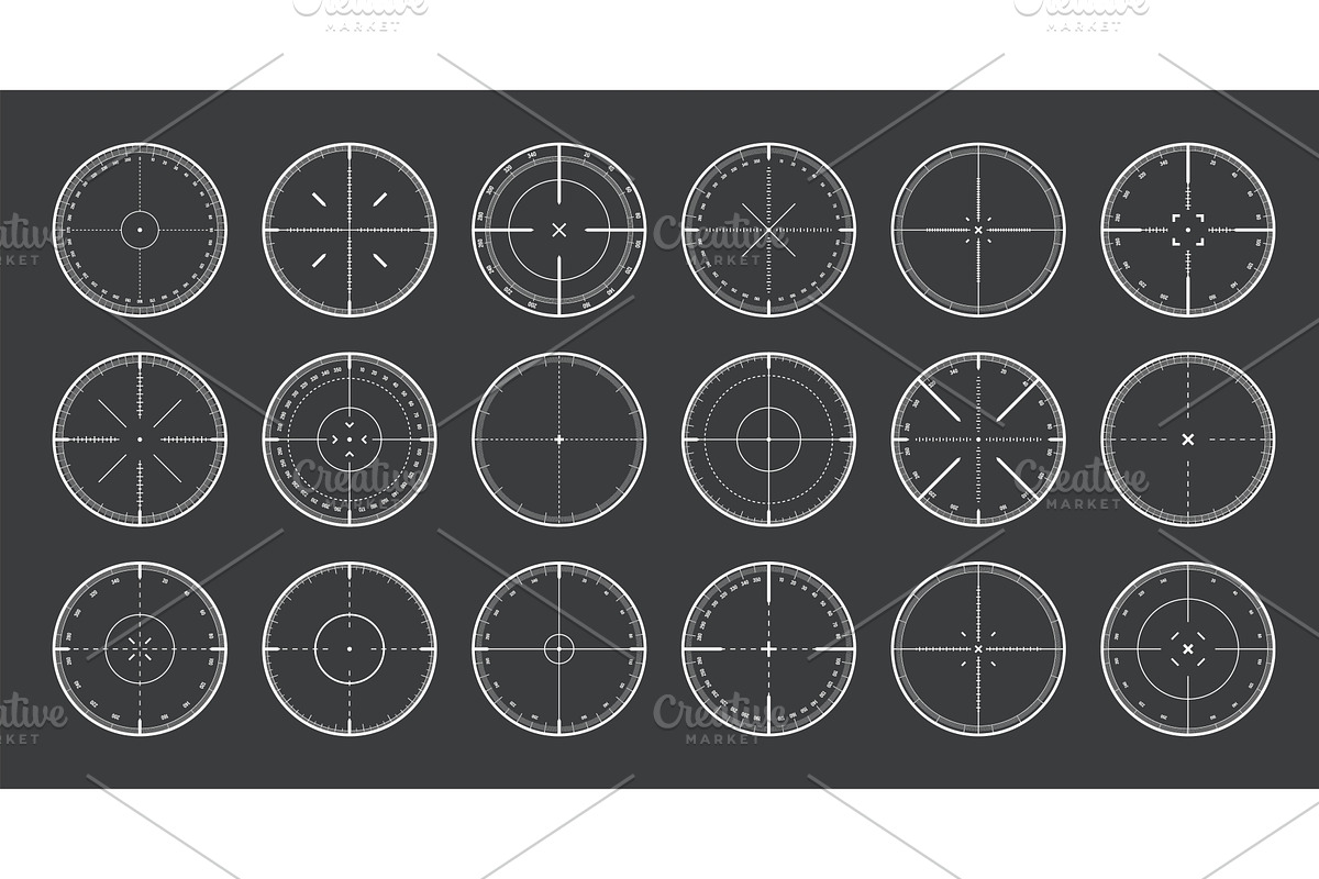 Various sniper rifle sights with, an Object Illustration by 32pixels