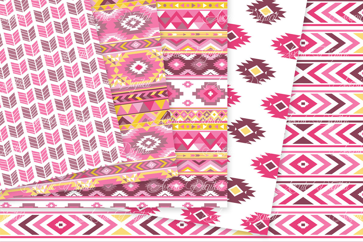 Pink and Yellow Aztec Digital Paper, a Texture Graphic by Avenie Digital (Photo 3 of 4)