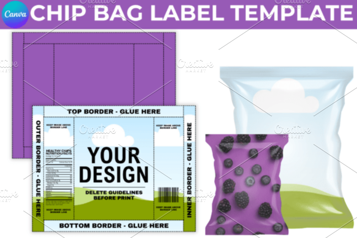 Chip Bag Product Label Canva Mockup, a Packaging Mockup by Akrinity Digital (Photo 1 of 3)