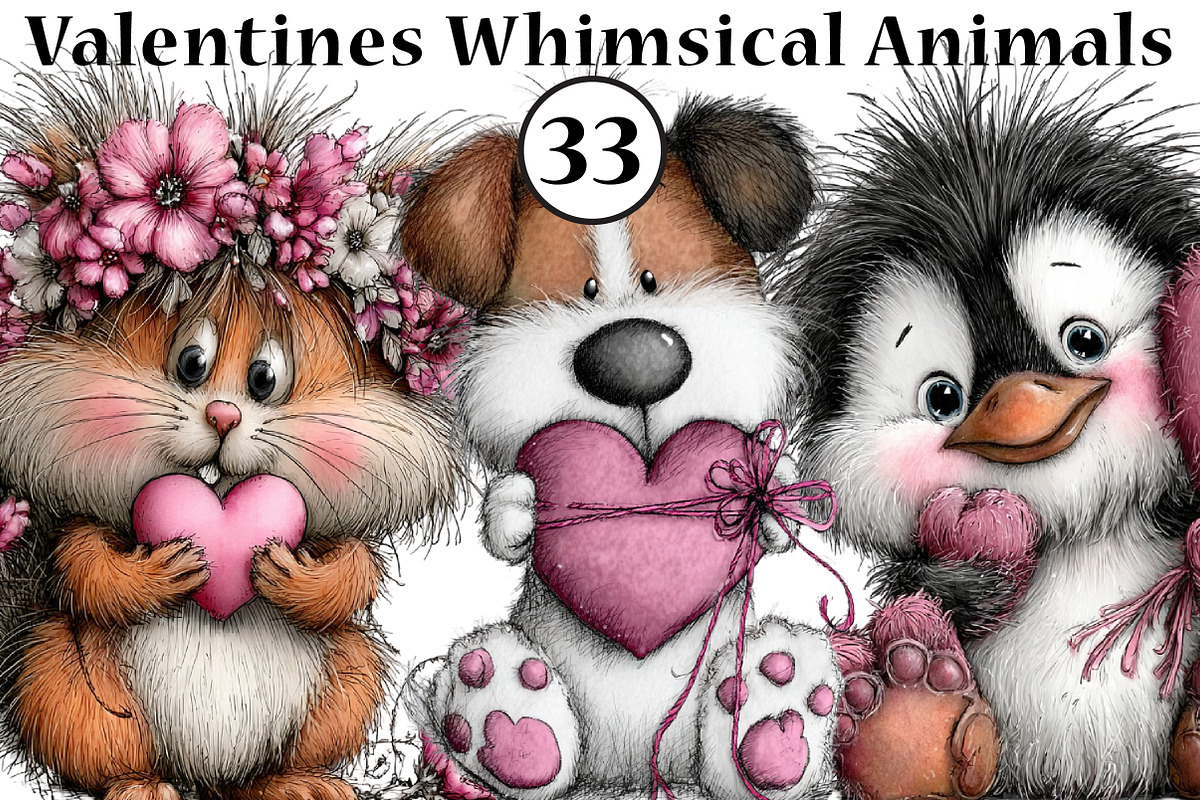 Valentines Whimsical Animals Clipart, an Illustration by CreationArt (Photo 1 of 5)