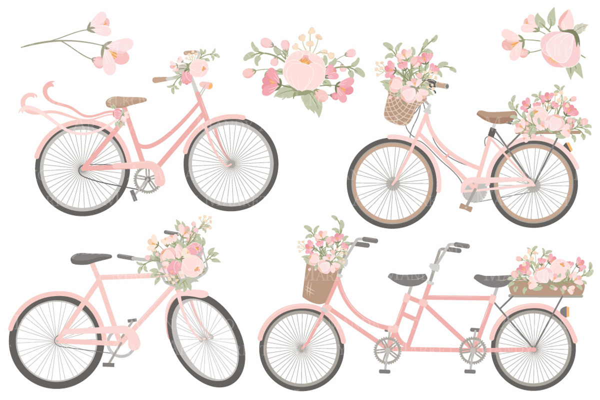 Soft Pink Floral Bicycles Clipart, an Illustration by Amanda Ilkov (Photo 3 of 5)