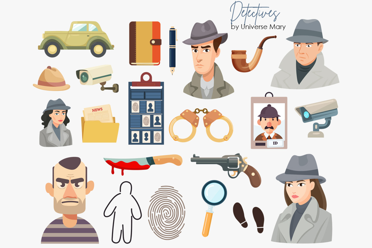 Detective Vector Clipart Set, a Work Illustration by Universe Mary (Photo 4 of 9)