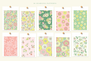 Pastel Flowers, Patterns & Clipart