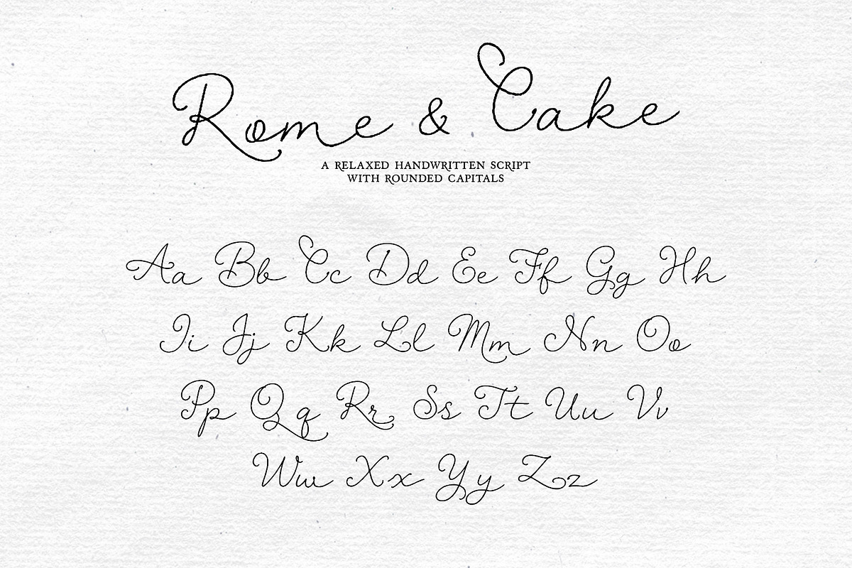 Rome & Cake: Relaxed Script, a Script Font by Mneme (Photo 4 of 8)
