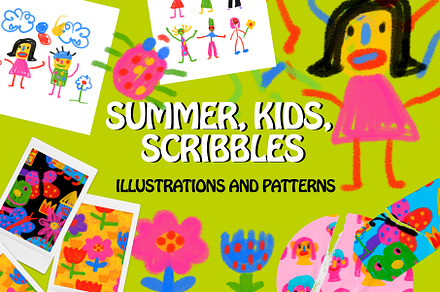 Naive kids scribbles illustrations