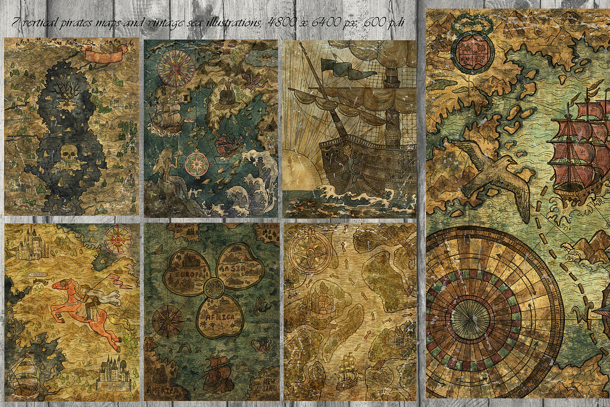 Old Pirate Maps Bundle, a Transportation Illustration by Samiramay (Photo 2 of 5)